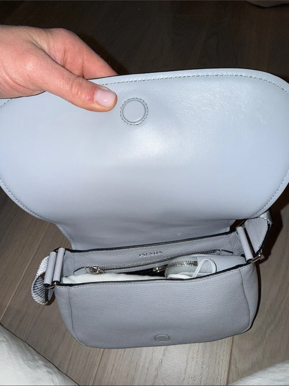 Prada Grey Pebbled Leather Crossbody Saddle Bag, Vitello Daino